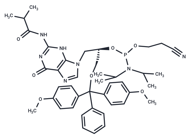 2’-O-(2-Cyanoethoxy)   (diisopropylamino)phosphino-3’-O-(4,4’-dimethoxy triphenyl)methyl-N2-isobutyryl-(R)-9-(2,3-dihydroxypropyl)-guanine