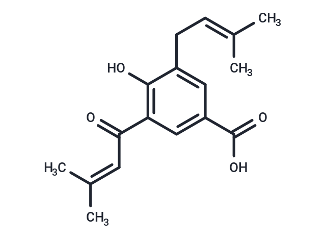 4-Hydroxy-3-(3-methyl-2-butenoyl)-5-(3-methyl-2-butenyl)benzoic acid