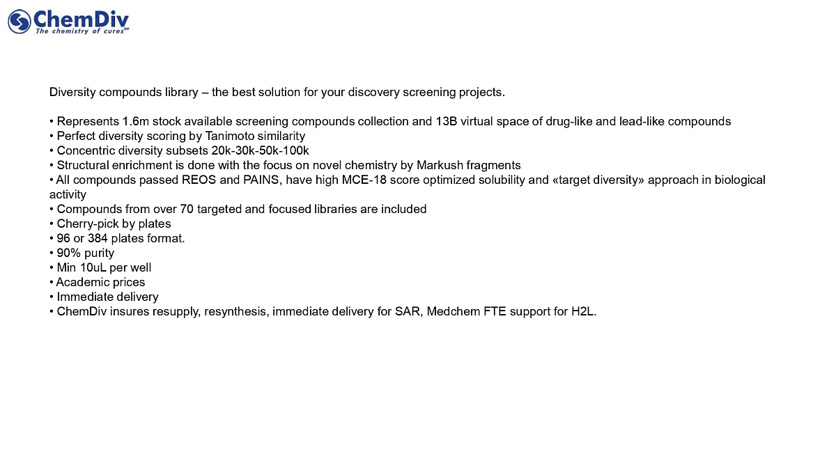  100k Diverse Compounds Pre-Plated Set