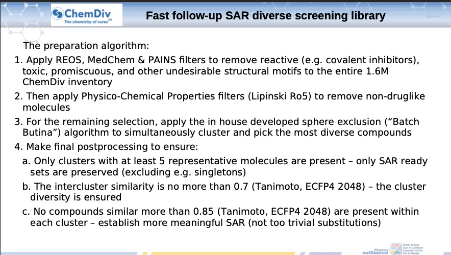  Fast follow-up SAR diverse screening library