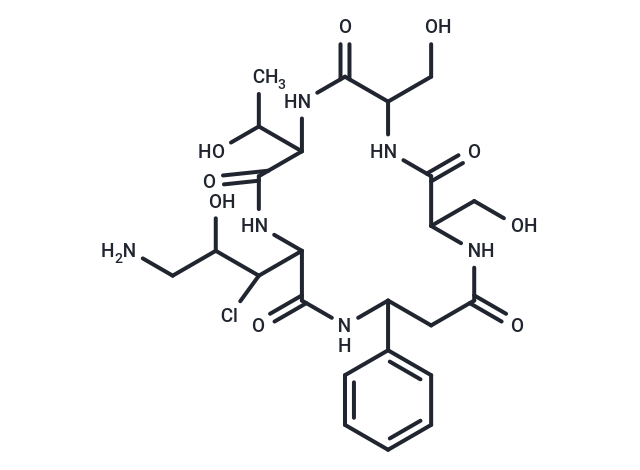 3-(3-amino-1-chloro-2-hydroxypropyl)-6-(1-hydroxyethyl)-9,12-bis(hydroxymethyl)-16-phenyl-1,4,7,10,13-pentaazacyclohexadecane-2,5,8,11,14-pentone