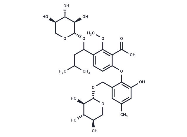 6-[2-hydroxy-4-methyl-6-({[(2R,3R,4S,5R)-3,4,5-trihydroxyoxan-2-yl]oxy}methyl)phenoxy]-2-methoxy-3-(3-methyl-1-{[(2S,3R,4S,5R)-3,4,5-trihydroxyoxan-2-yl]oxy}butyl)benzoic acid