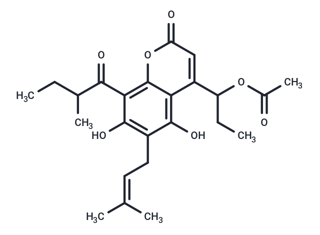 1-[5,7-dihydroxy-6-(methylbut-2-en-1-yl)-(2-methylbutanoyl)-2-oxo-2H-chromen-4-yl]propyl acetate