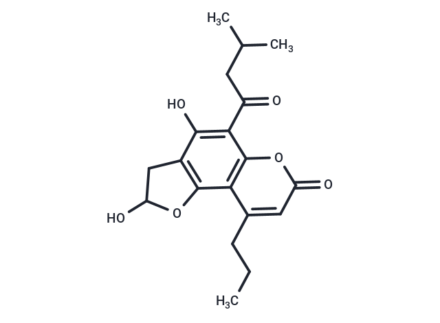 2,4-dihydroxy-5-(3-methylbutanoyl)-9-propyl-2H,3H,7H-furo[2,3-f]chromen-7-one