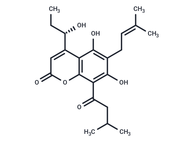 5,7-dihydroxy-4-[1-hydroxypropyl]-6-(3-methylbut-2-en-1-yl)-8-(3-methylbutanoyl)-2H-chromen-2-one