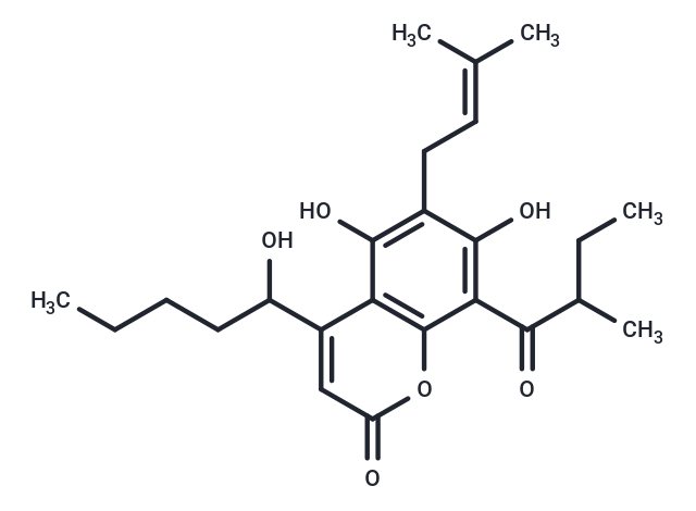 5,7-dihydroxy-4-(1-hydroxypentyl)-6-(3-methylbut-2-en-1-yl)-8-(2-methylbutanoyl)-2H-chromen-2-one