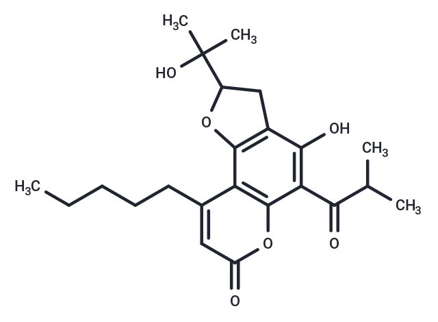 4-hydroxy-2-(2-hydroxypropan-2-yl)-5-(2-methylpropanoyl)-9-pentyl-2H,3H,7H-furo[2,3-f]chromen-7-one